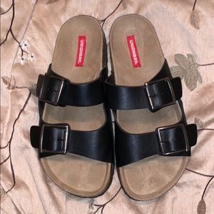 Black with buckle slip on sandals